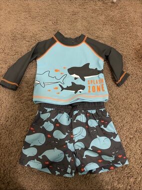 Kids' 'Splash Zone' Light Blue & Gray Rashguard Set